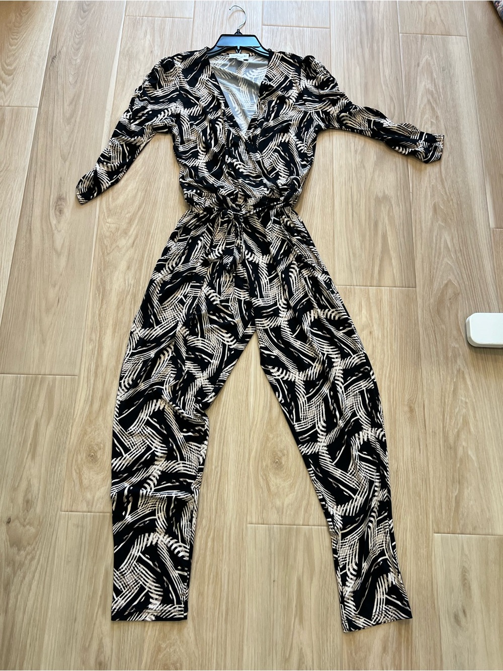 Veronica M Black & Cream Printed Wrap Jumpsuit